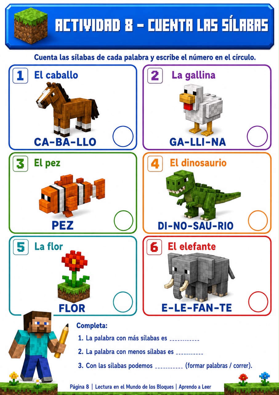 Actividad de lectura para contar sílabas